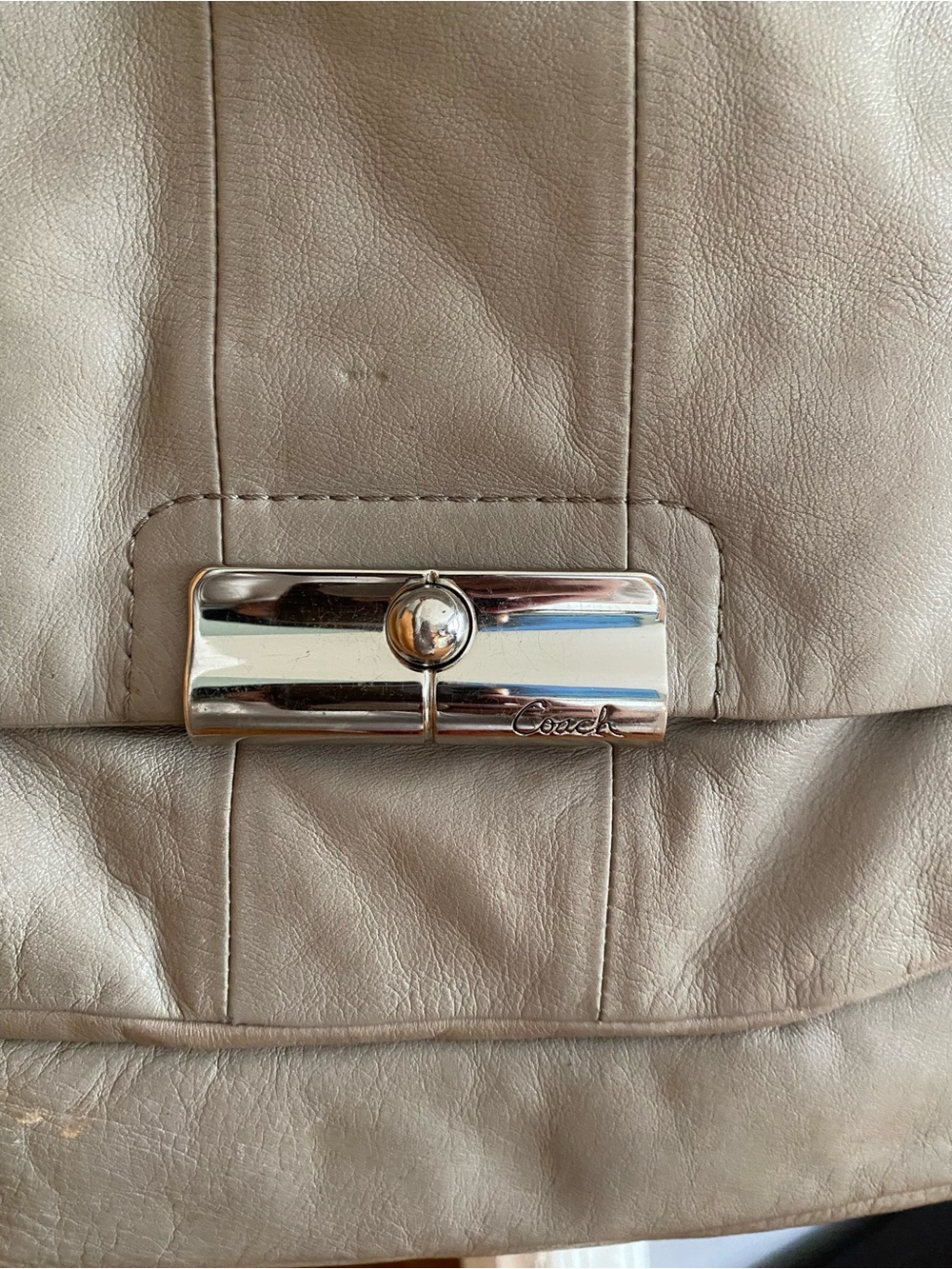 Coach Taupe Shoulder Bag with Silver-Tone Turnlock